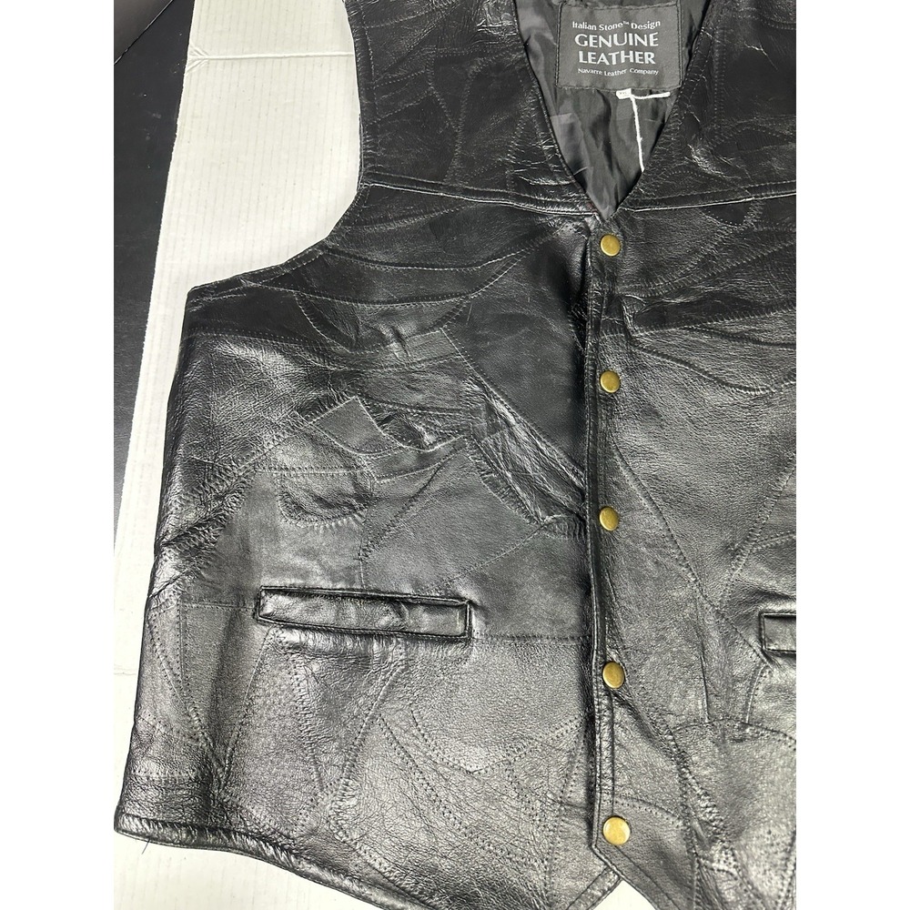 Italian Stone Design Genuine Bl Leather Vest NWT Navarre  Men XXL Chest 48" - Picture 2 of 6